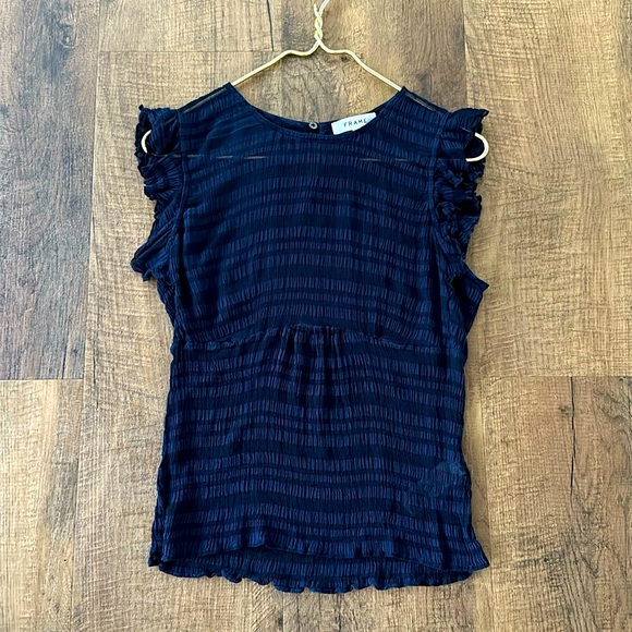 FRAME
Striped Sleeveless Flounce Top Navy Size Large Viscose stretchy Blouse - Picture 4 of 11